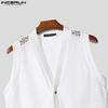 INCERUN Men Sleeveless Buttons Up Hollow Out Casual Tank Tops