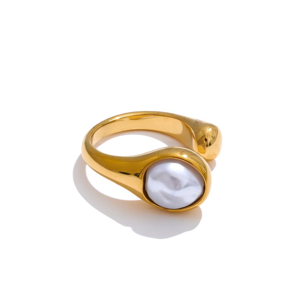 

Yhpup Vintage Stainless Steel Imitation Pearls Geometric Ring Rust Proof Charm Fashion Finger Jewelry for Women Accessories 7