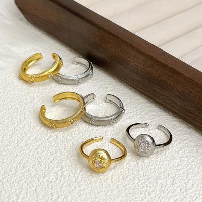 Italian Craftsmanship Chinese Antique Brushed Retro Open Ring Zircon Index Finger Ring Niche High-End Accessories Female Tide
