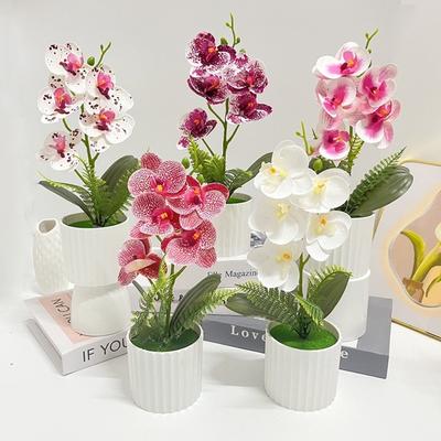 Multi-Bloom Simulated Butterfly Orchid White Flower Pot Faux Flowers Artificial Orchid Bonsai DIY Artificial Faux Plants