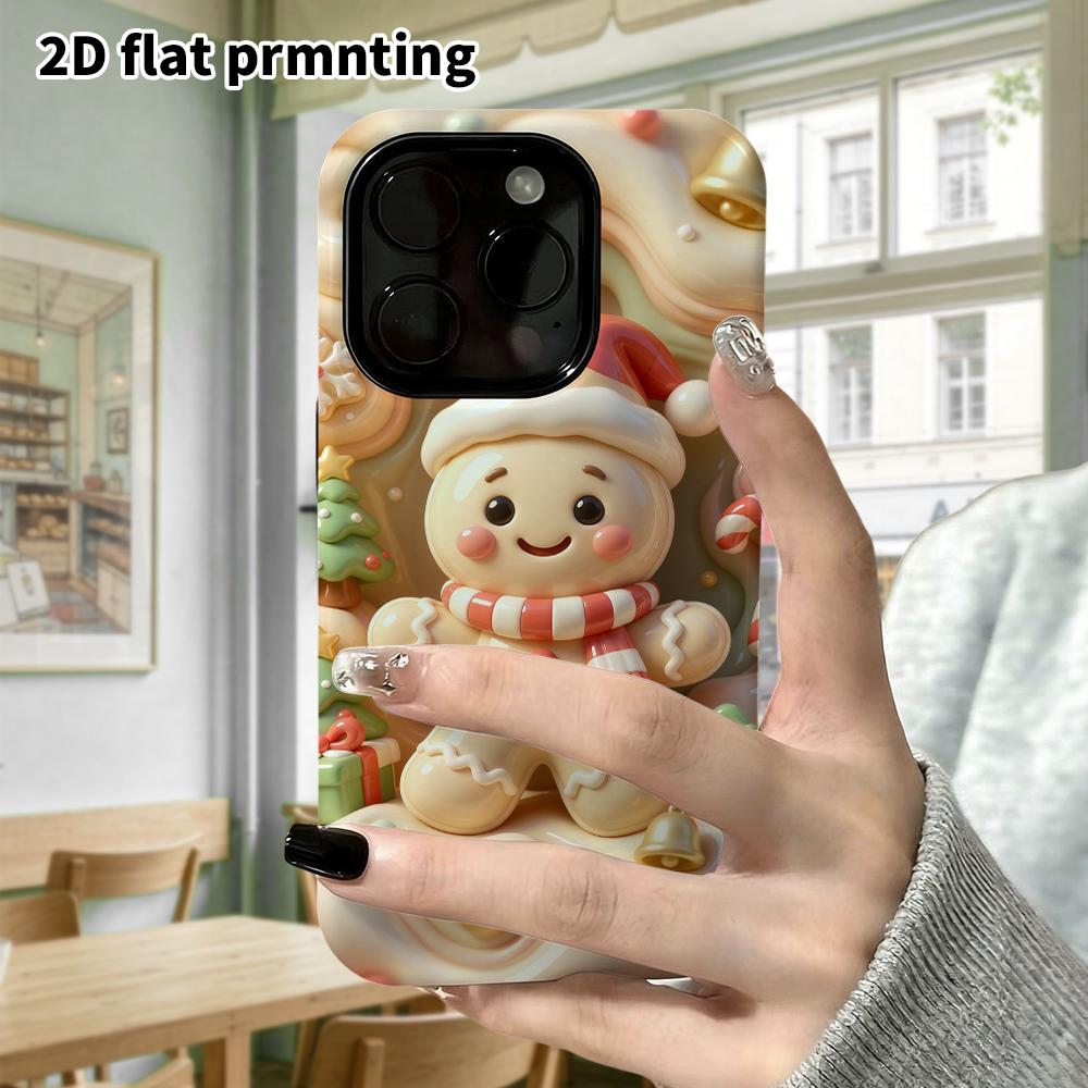 Phone Case: 2D flat design suitable for iPhone 18, 17, 16, 15, 14, 13 Pro protective case, Christmas gingerbread man, perfect holiday gift for Christm