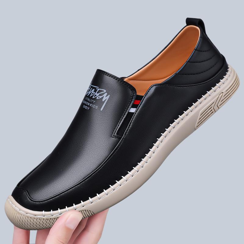 New Men Leather Casual Shoes Comfortable Flat Leisure Shoes Man Slip-on Loafers