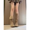 Niche two wear folding buckle western boots retro suede thin tall knight boots