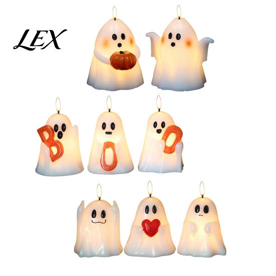 Safe Decorative Night Lights Halloween Ghost Flameless Candle, Cute Holding BOO Letter Tealight, Battery Operated Candles LED Flickering Light
