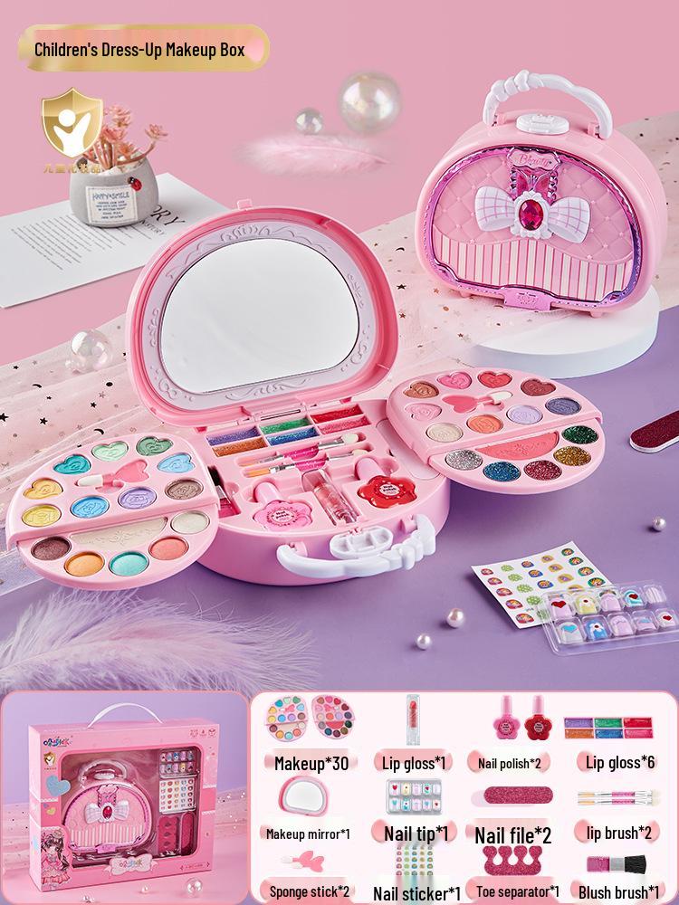 Princess Makeup Box: Washable Children's Cosmetic Set with Lipstick & Nail Polish - Perfect Birthday Gift for Girls