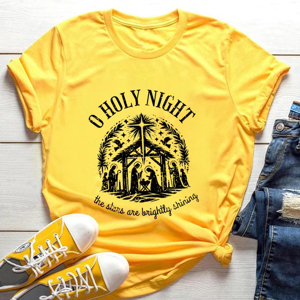Nativity Scene Printed Christian Christmas Tshirt Nativity Tshirt Christmas Round Neck Short Sleeve Womens Tshirt S
