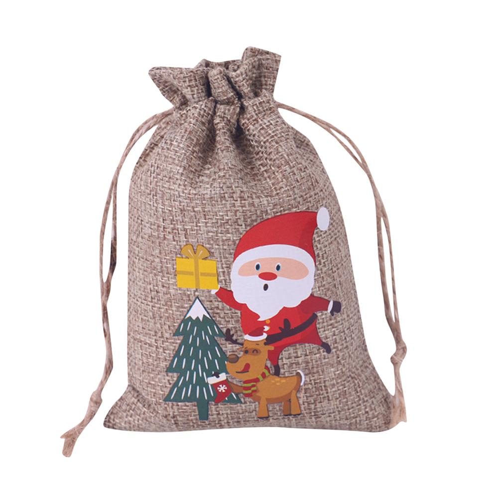 10Pcs Christmas Linen Gift Bag Santa Claus Jewelry Chocolate Candy Storage Gift Bag for Children Christmas Party
