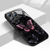 Retro Dark Butterfly Pattern Tempered Glass Phone Case For iPhone 11 12 13 14 15 16 17 Pro Max 17Air 16E 7 8 Plus XR XS X Cover
