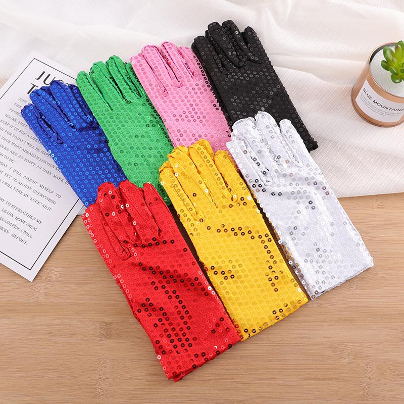 Adult Sparkling Glitter Stage Gloves Night Dance Performance Sequins Short Gloves Costume Cosplay Accessories