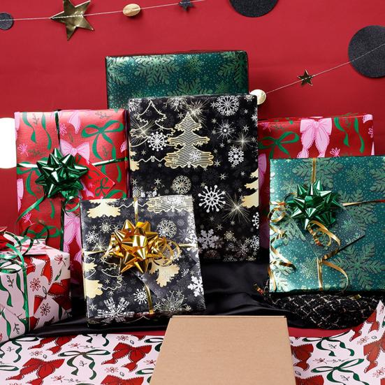 Christmas Wrapping Paper Roll 17 Inch x 120 Inch Snowflake Bow Jumbo Roll Vintage Holiday Gift Wrap for Christmas Parties Supplies