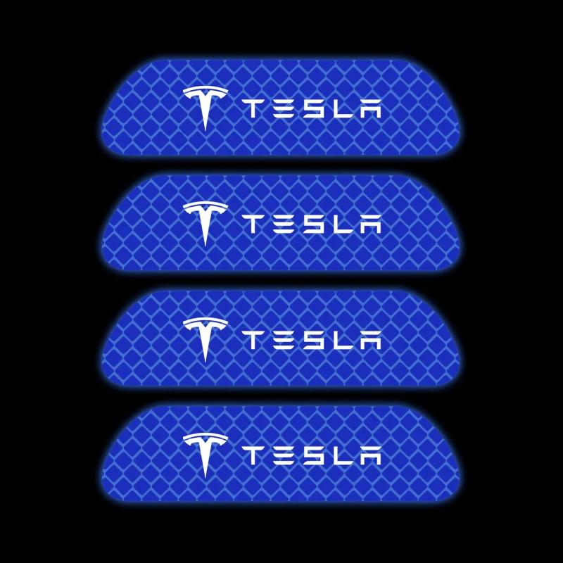 4PCS/set Car Door Safety Warning Reflective Mark 3D Sticker for Auto Styling Suitable For Tesla Model 3 Model X Y Style Roadster