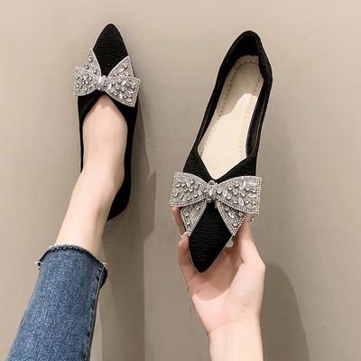 Dameneinzelne Schuhe neue Damenschuhe Herbst spitze Zehen flacher Ausschnitt flache Schuhe Damenfußabdeckung Schleife Doudou Schuhe Damen