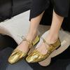 New Women's Soft Sole Ballet Flats Microfiber Leather Thin Shoes Fashion Square-toe Stretch Pleats Pumps Lace-up Mary Jane Shoes