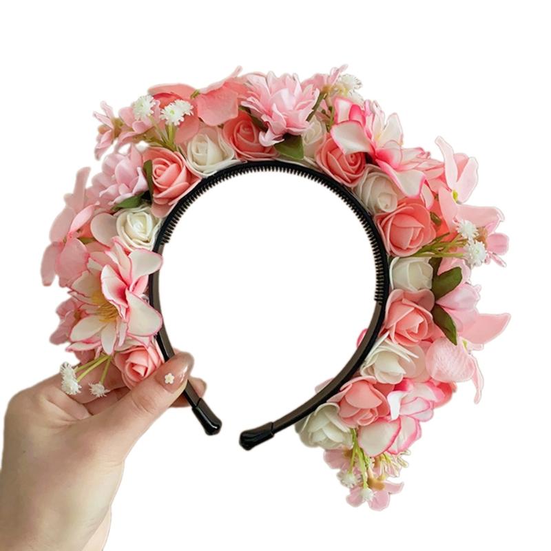 Adjustable Silk Flower Headband Beautiful Flower Hairband Accessory Lovely Flower Embellished Hair Decoration