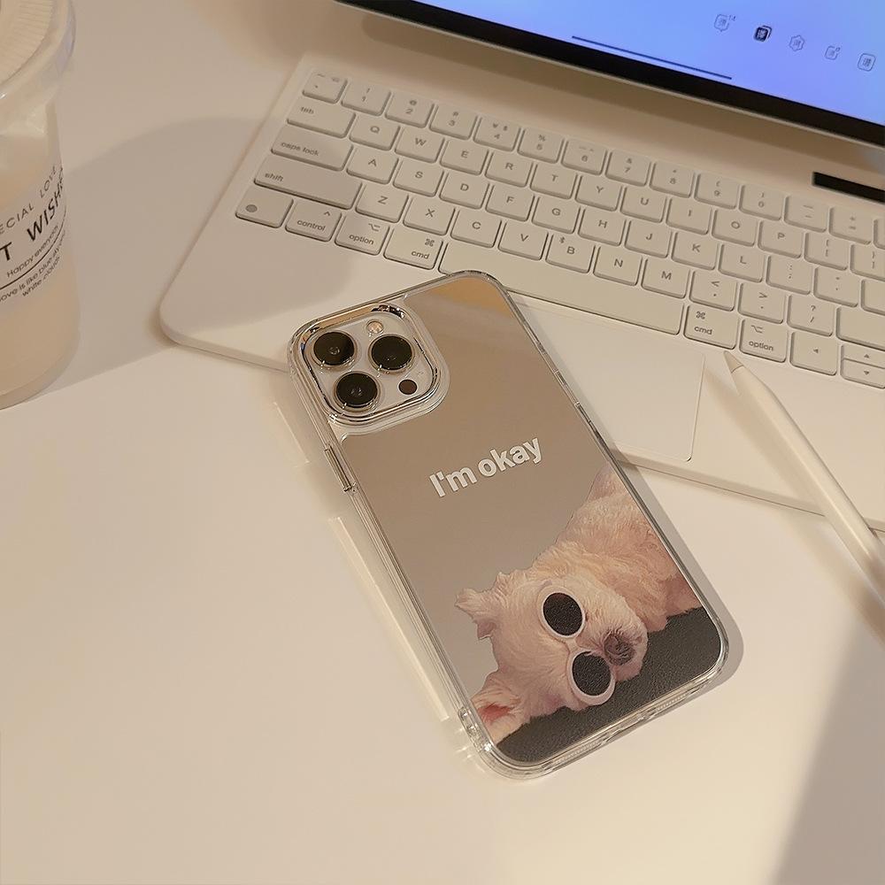 Trendy Dog-shaped Makeup Mirror Phone Case For IPhone 17 17E 16E 14 16 15 12 13 11 Pro Max Shockproof Protective Cover Coque