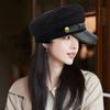 Flat Cap Vintage Navy Cap British Style Flat Top Hat Flat Peaked Caps Warm Duck Tongue Cap Autumn Winter Hat Women Men