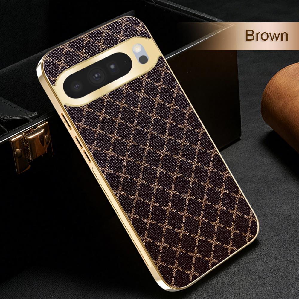 

Luxury Electroplating Plaid Pattern Phone Case For Google Pixel 10 Pro XL 9 7 Pro 7A 6A 6 Pro Cover TPU Protective Cases Fundas Google Pixel 7 Pro коричневый
