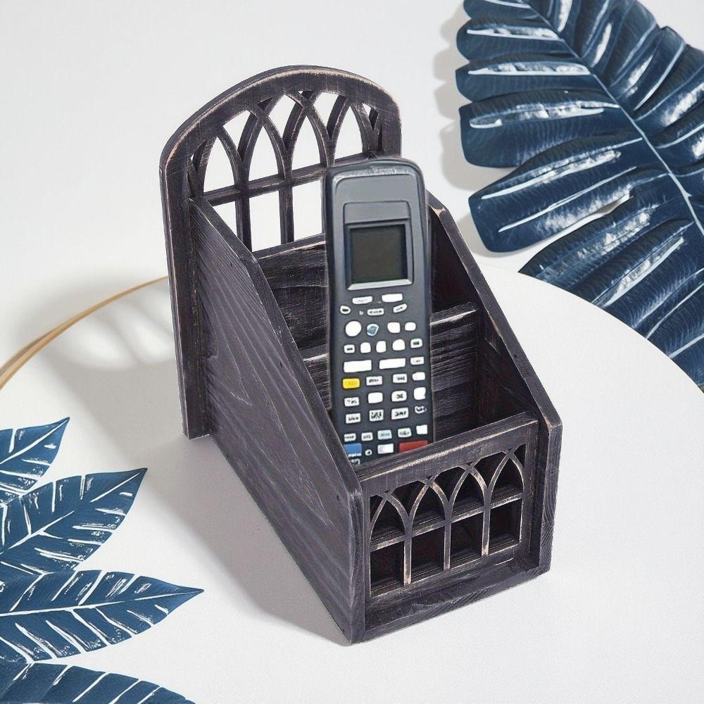 Vintage Style Remote Control Holder Wooden Desktop Storage Box Desktop Organizer Office
