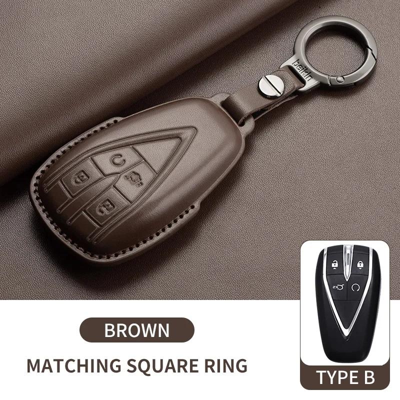 Leather Car Key Case Cover Holder Keychain Shell for Changan CS35 Plus CS55 Plus CS75 Plus Eado UNI T UNI K Oushang X5 X7 EV
