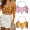 Halter Body Chain Top with Cascading Faceted Disc Fringe, Open Back Body Jewelry Accessory for Party and Festival Outfits