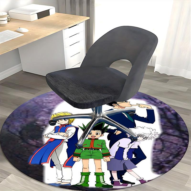 1pc Hunter x Hunter Anime Cartoon Design Round Carpet for Office Chair Mat, Non-Slip Rug Suitable for Home Decor, Living Room, Bedroom, Game Room, Fes