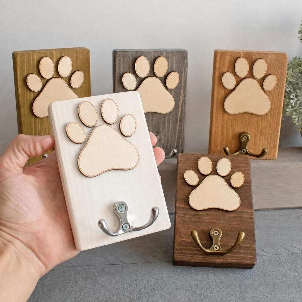 Handmade Dog Lead Holder Wooden Paw Print Hanger Unique Dog Paw Wall Hook Indoor Decor
