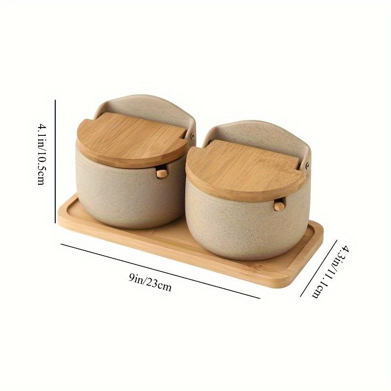 2/3pcs Ceramic Spice Pot Set with Spoon & Tray, Salt Pepper Jar, MSG Containers. Kitchen Storage Box & Accessories.