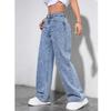 Damen High Waist Jeans Damen Mode Perlen Straight Hosen