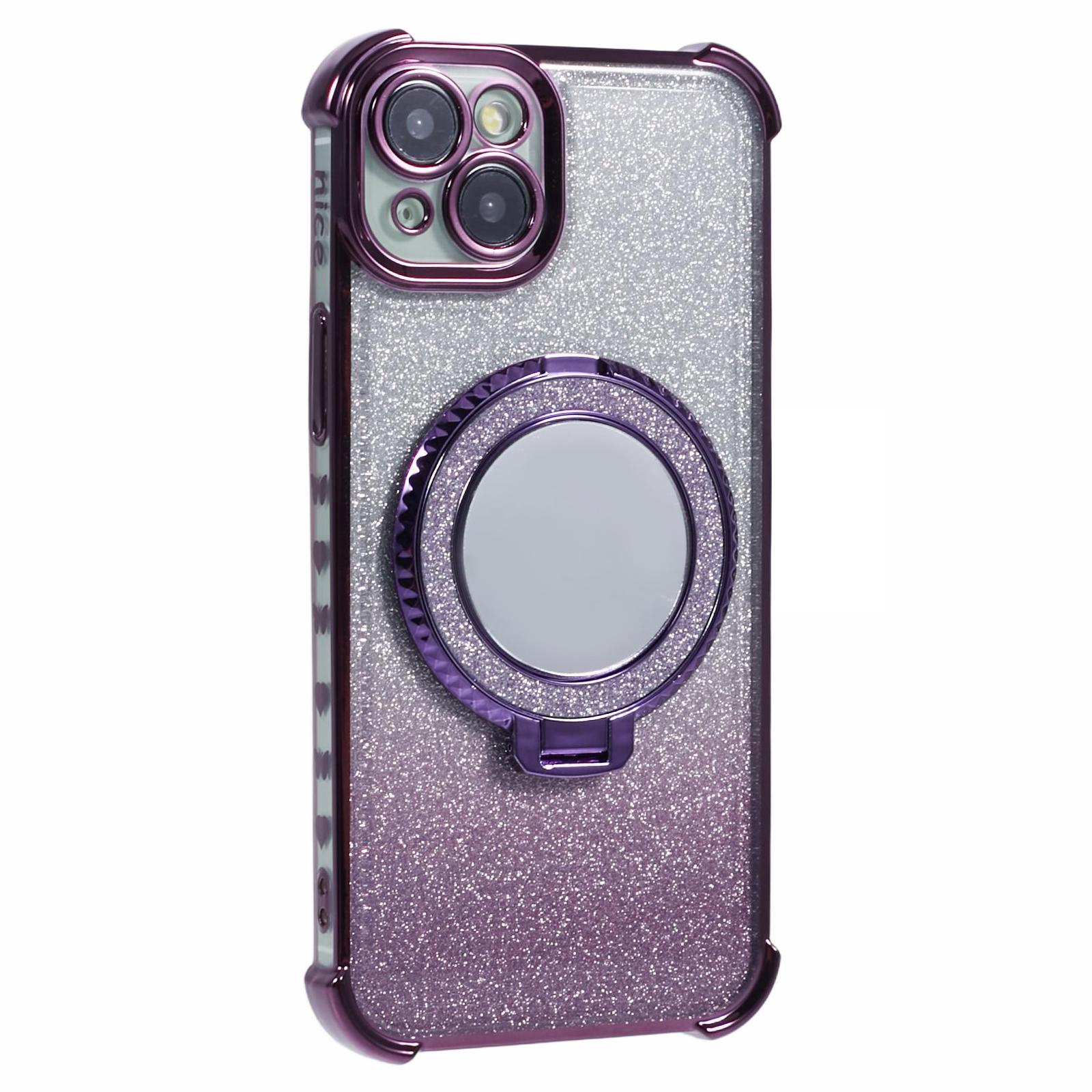 

For iPhone 15 Plus Kickstand Case Glitter TPU Phone Cover with Mirror Dark Purple