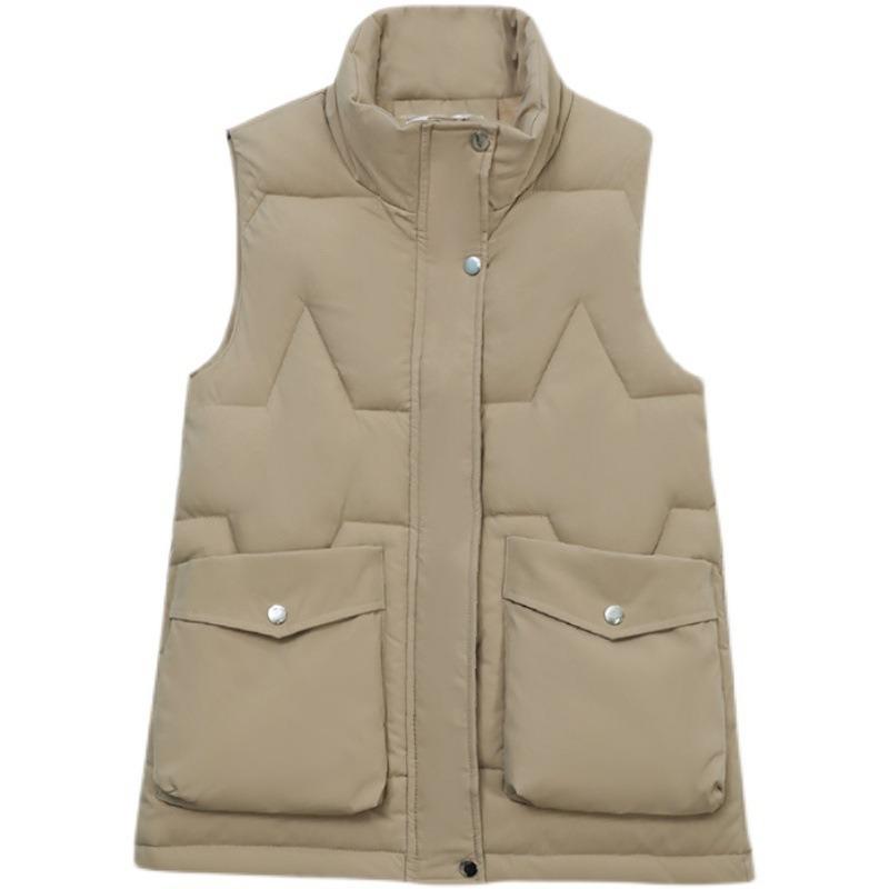 Autumn and winter new simple warm outer wear vest women's velvet thickened down cotton short vest slim fit