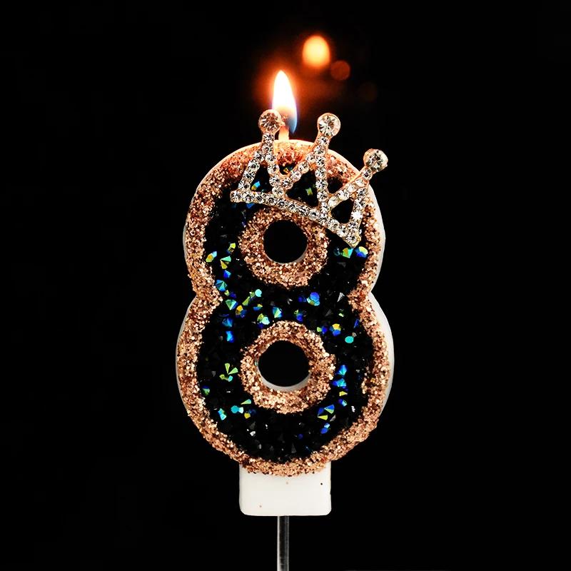 Glitzernde Schwarze Geburtstagskerzen 3D Zahlen 0-9 Kuchenaufsatz für Erwachsene Kinder 1. Geburtstagsparty Dekoration Zubehör DIY Backen