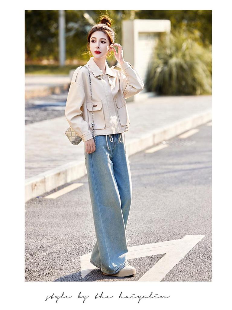2025 Versatile Petite Leather Jacket: Spring/Autumn Fashion, Casual & Loose Fit Women's Coat HJ2507