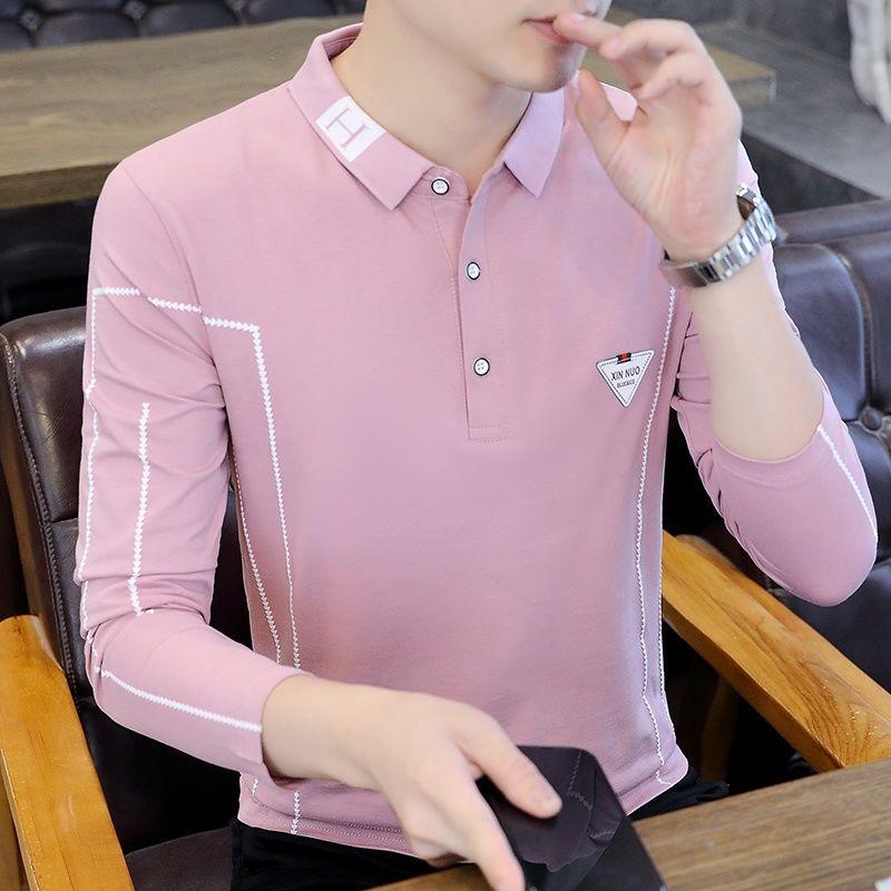 Pure Cotton Long-sleeved POLO Shirt Men's Shirt Collar T-shirt Spring Autumn Fashion Handsome T-shirt Top