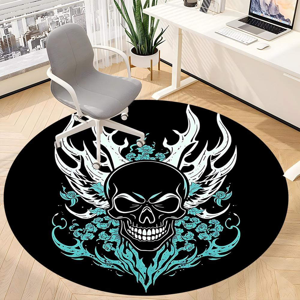1PCSkull Flames Office Round Area Rug,  Mat Suitable For Office, Under Office Chairs Bedroom Living Room Home Decor, Room Deco