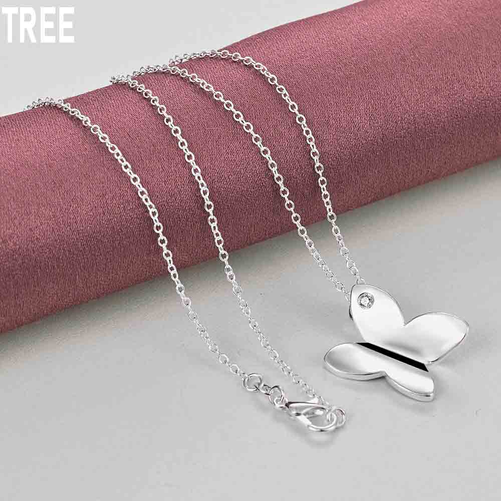 925 Sterling Silver Butterfly Pendant Necklace Fashion Charm Wedding Jewelry