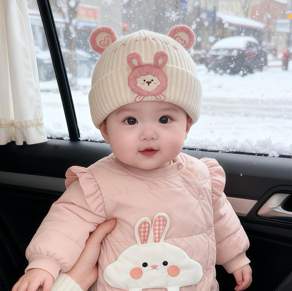 Warm Knit Baby Beanie - Cute, Windproof, Wool Hat for Infant Girls (Autumn & Winter)