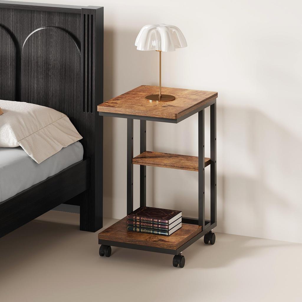 YeTom Side Table with Sofa Bedside Sofa Adjustable 40cm x x Vintage Casters, Table, U-shaped Table, Table, Movable, Shelf, (W) 29.5cm (D) 51.5cm (H)