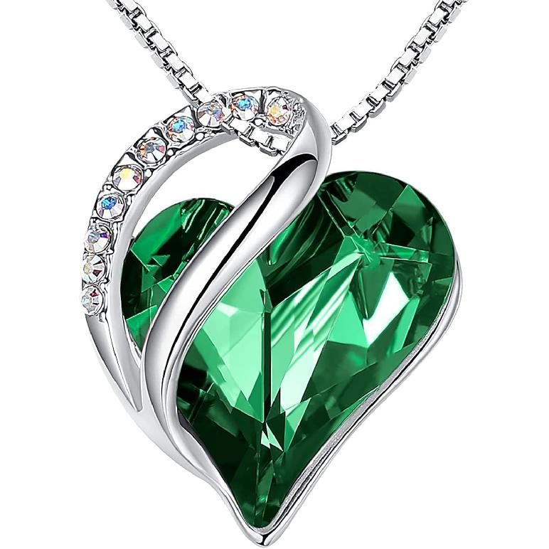 Leafael Necklaces for Women, Infinity Love Birthstone Heart Crystal Pendant, Birthday Jewelry Silver Plated, 18 plus 2 inch Adjustable Chain