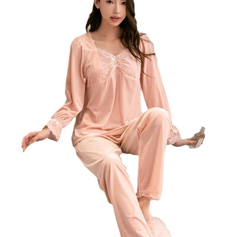 2025 Paar-Pyjamas: Damen Gold Samt Langarm & Herren Fleecegefütterte Koreanischer Stil Homewear