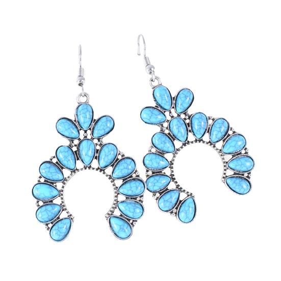 

1 пара женских серег-крючков, ретро геометрические преувеличенные легкие искусственные бирюзовые украшения для ушей, вечерние подвесные серьги, висячие серьги синий