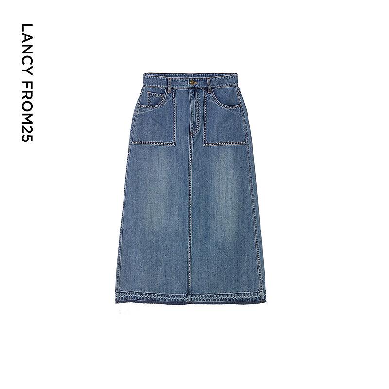 Gonna midi in denim a vita alta, design italiano LANCY