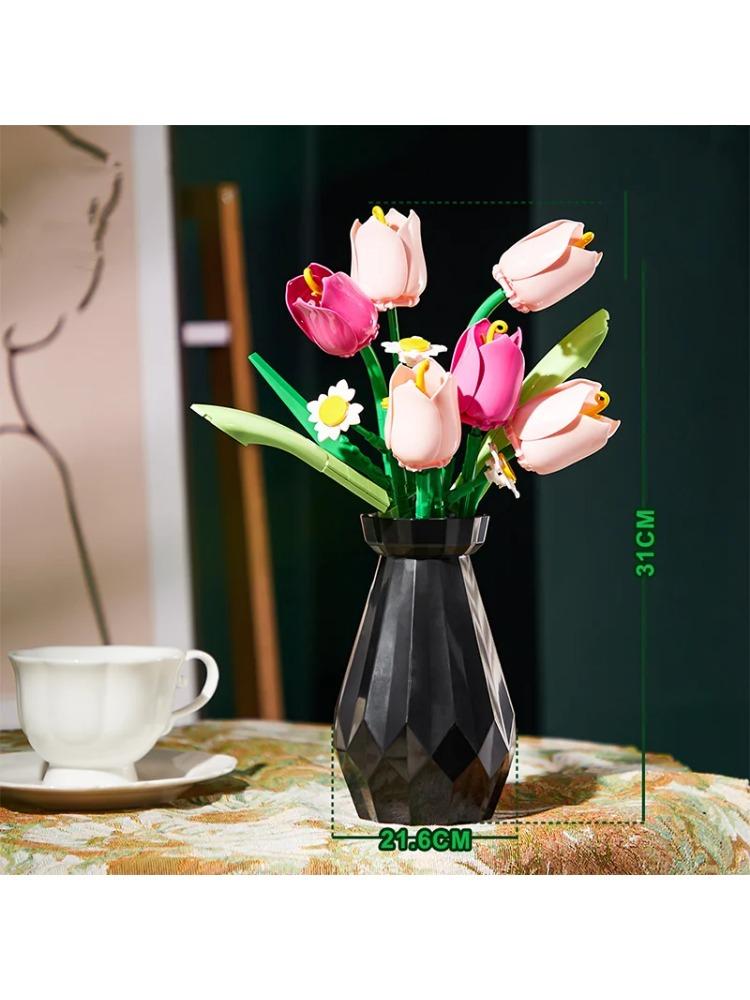 Flowers Model Building Blocks Set Bouquet Bricks Children DIY Toys Home Decor Valentine's Day Gift Adult For Girls 233PCS Tulips