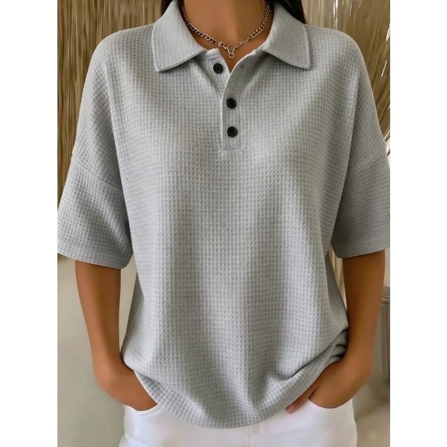 YYFS Camicette e camicie con collo a polo, maniche corte, stampa tinta unita, moda casual estate primavera