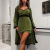 Sexy Cardigan Nightgown Golden Velvet Splicing Women's Robe Loungewear