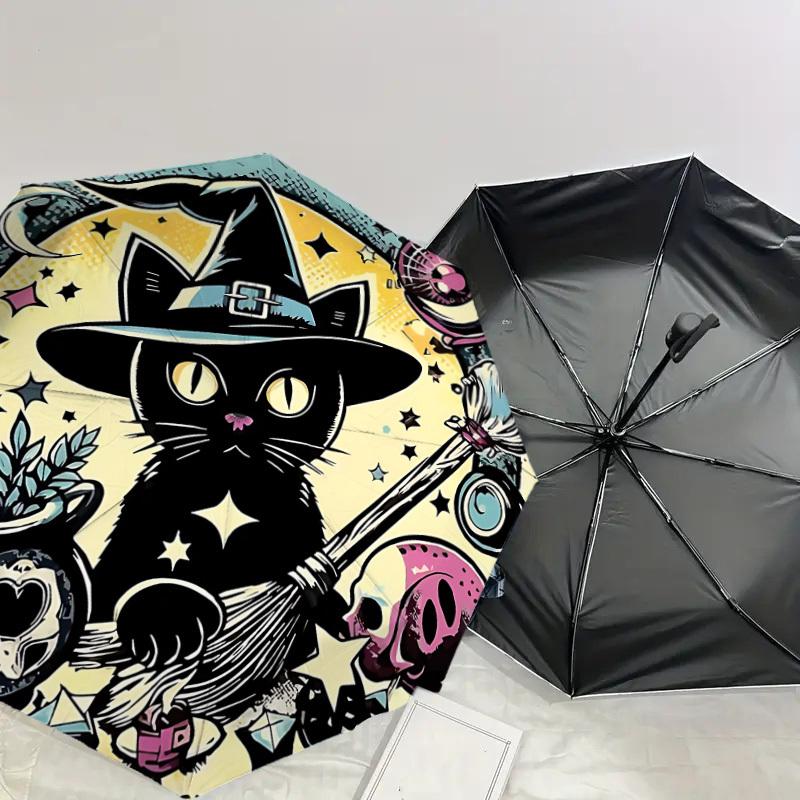 Enchanted Witch Cat Umbrella: A Magical Companion for Outdoor Adventures - Auto-Opening & Closing, Lightweight and Durable