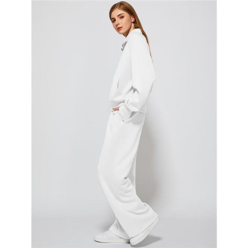 Women's  Half-Zip Sweatshirt And Wide Leg Pants Casual Loungewear Set