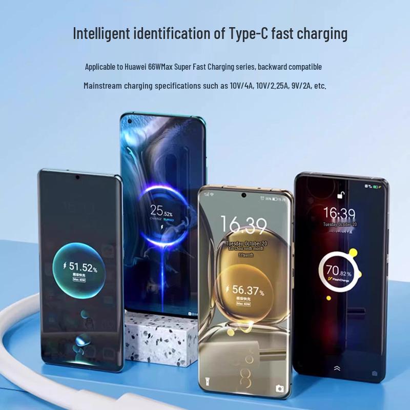 6A Fast Charging Type-C Cable for 66W Huawei Honor, 100W/120W Compatible 6A Super Fast Charging Cable/Bare