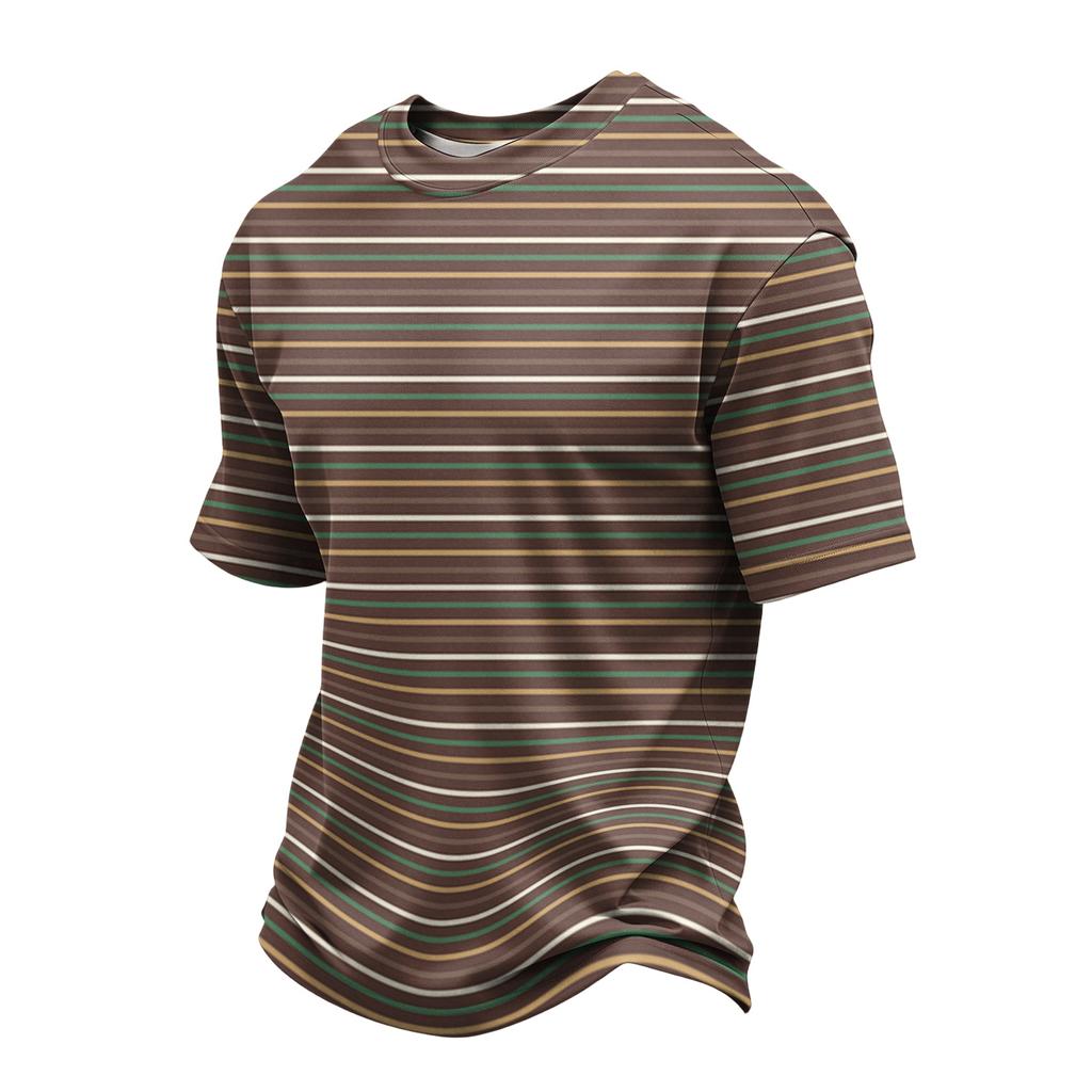 Men's Casual Quick-Dry Short Sleeve Shirt with Round Neck Lightweight Mesh and Striped Design