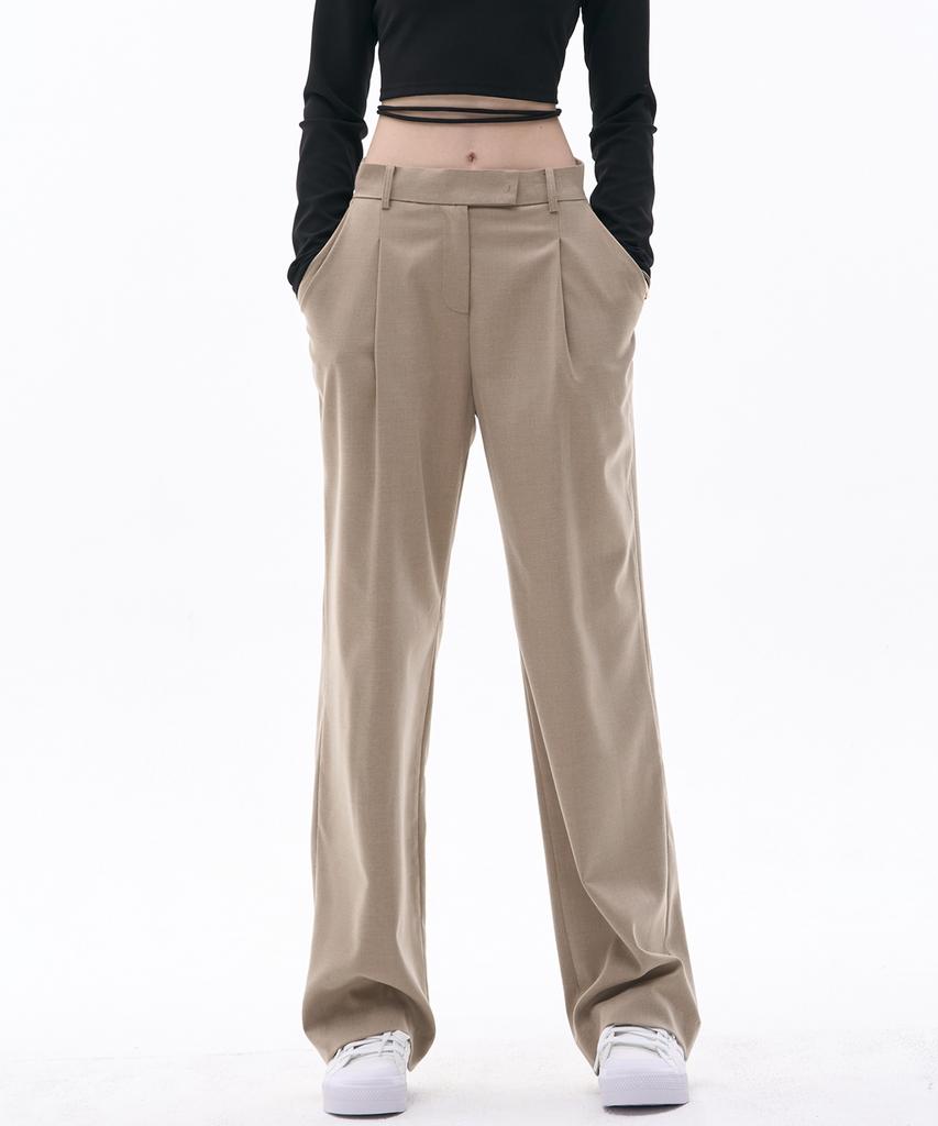 MALOUPE 2114 Single-Pleat Wide Pants (Beige)