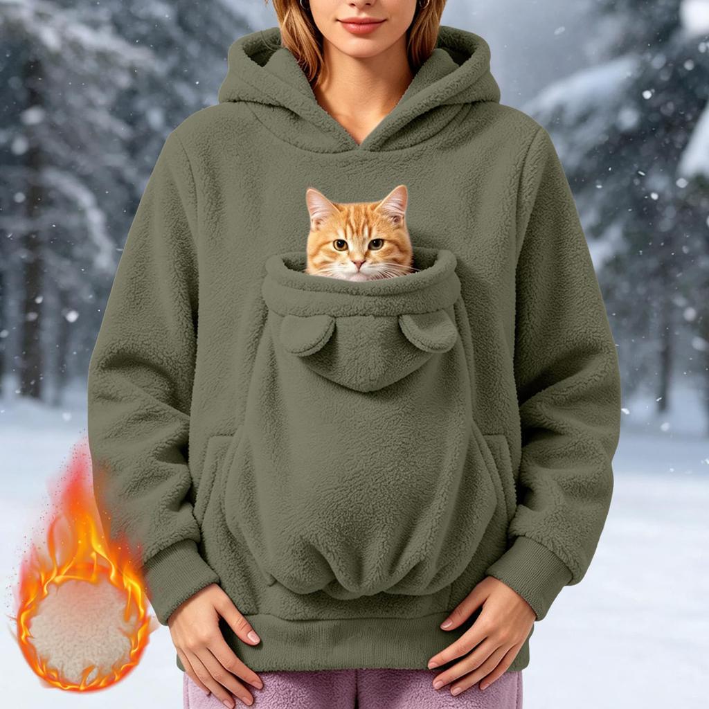 Women's Pet Pocket Hoodie, Long Sleeve Pullover Sweatshirt for Dog and Lovers
